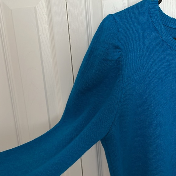 Pink Rose Puff Sleeve & Ribbed Hem Crew Neck Sweater Blue Sz M/L - Picture 7 of 13